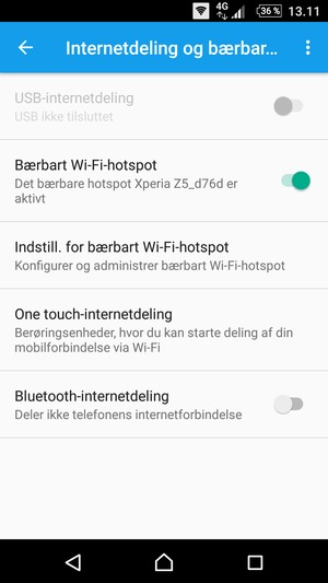 Din telefon er nu sat op til brug som modem