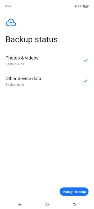 Select Manage backup