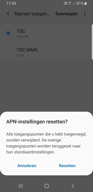 Selecteer Resetten
