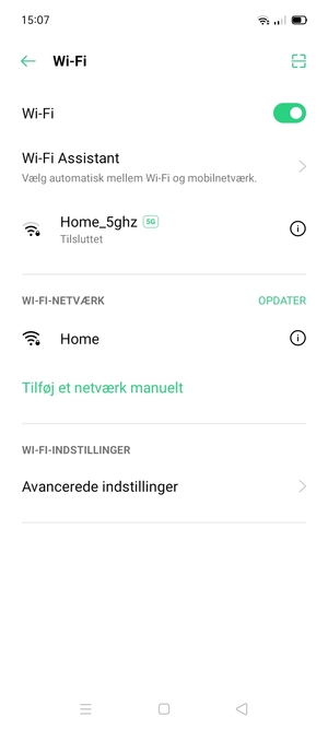 Du er nu tilsluttet Wi-Fi netværket