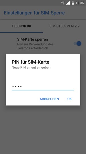 Bestätigen Sie Ihre neue PIN für SIM-Karte und wählen Sie OK