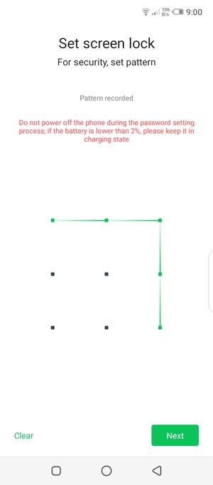 Draw an unlock pattern and select Next