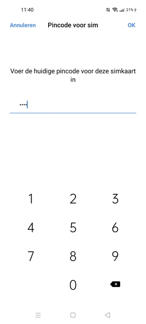 Voer Huidige pincode voor de simkaart in en selecteer OK