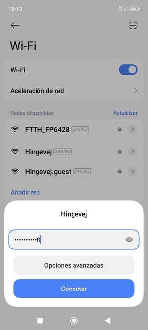Introduzca la contraseña de Wi-Fi y seleccione Conectar