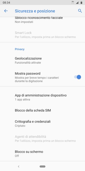 Seleziona Blocco della scheda SIM