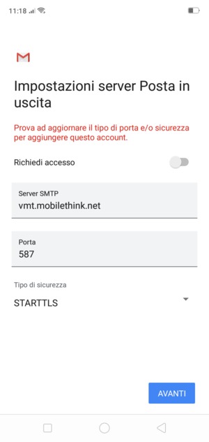 Seleziona Tipo di sicurezza