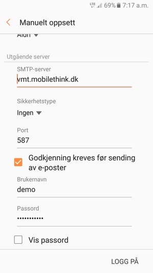 Bla ned og skriv inn utgående serveradresse