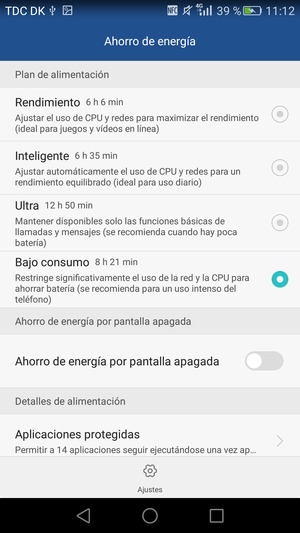 Desplácese y seleccione Bajo consumo