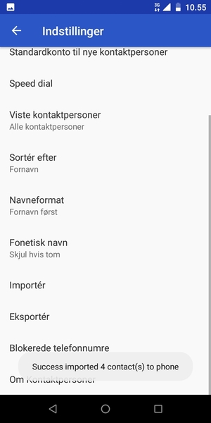 Dine kontakter vil nu blive gemt på din ZTE