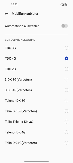 Wählen Sie einen Netzbetreiber von der Liste
