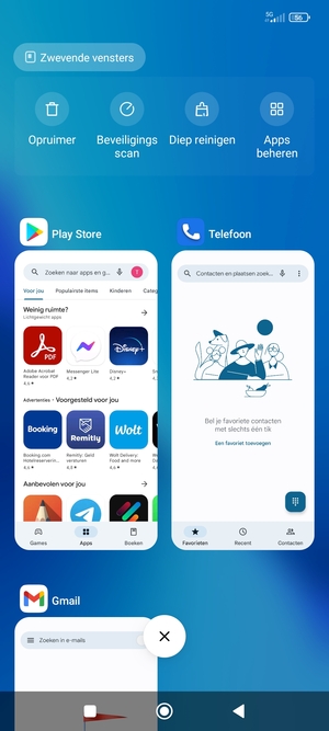 Selecteer het Verwijderen-pictogram om alle actieve apps te sluiten