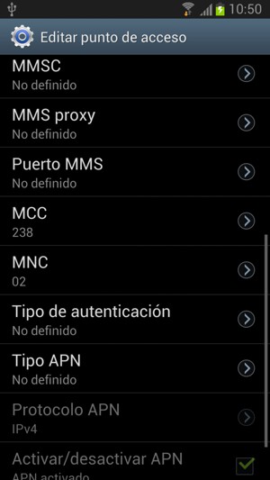 Desplácese hacia abajo e introduzca la información de Internet