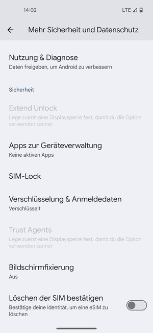Scrollen Sie und wählen Sie SIM-Lock