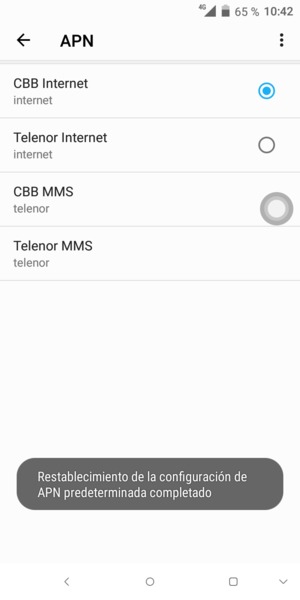 El teléfono se reiniciará con la configuración predeterminada de Internet y MMS