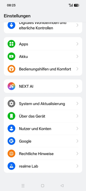Scrollen Sie und wählen Sie System und Aktualisierung
