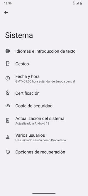 Seleccione Actualización del sistema
