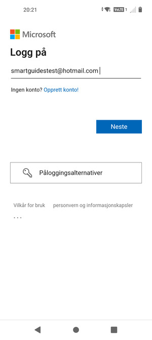 Skriv inn e-postadresse og velg Neste