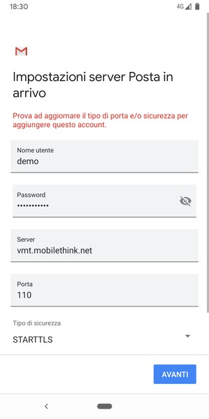 Seleziona Tipo di sicurezza