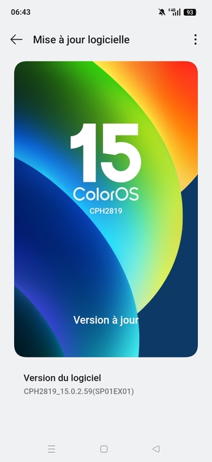 Si votre téléphone est à jour, vous verrez l'écran suivant