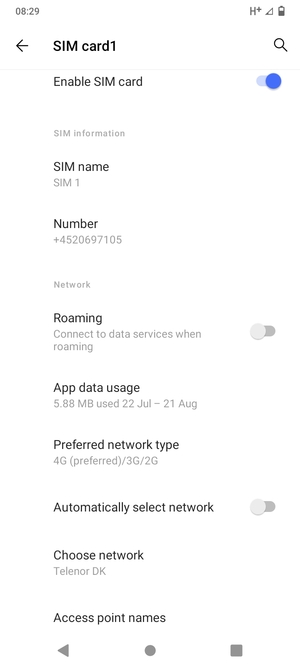 Scroll to and select Access point names