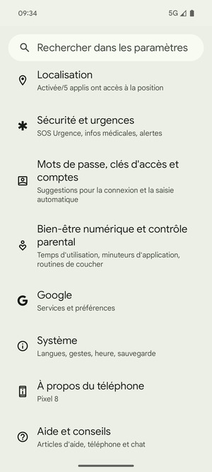 Faites défiler et sélectionnez Système