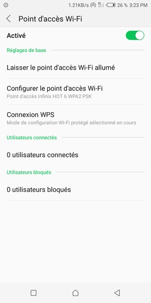 Votre téléphone est maintenant configuré pour être utilisé comme modem