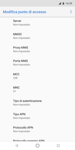 Scorri verso il basso e inserisci le informazioni di internet