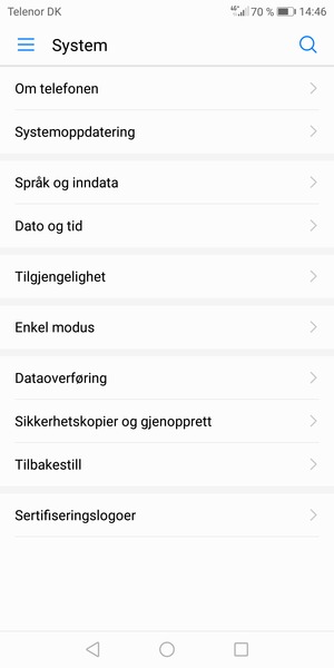 Bla til og velg Sikkerhedskopier og gjenopprett
