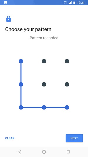 Draw an unlock pattern and select NEXT