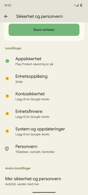 Bla til og velg Mer sikkerhet og personvern