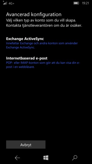 Välj Internetbaserad e-post