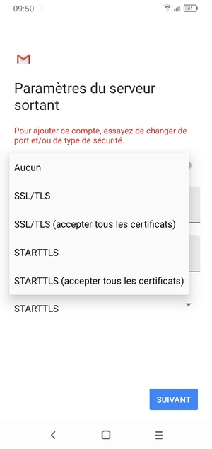 Sélectionnez Aucun puis SUIVANT