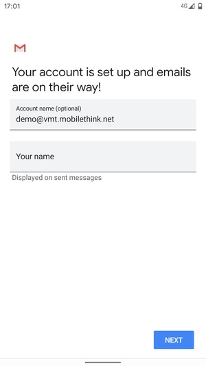 Give your account a name and enter your name. Select NEXT