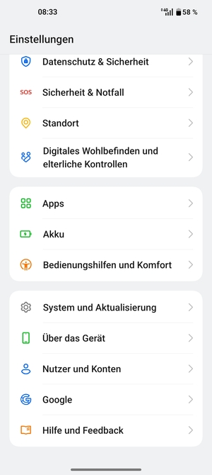 Scrollen Sie und wählen Sie System und Aktualisierung
