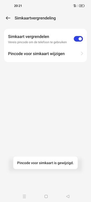 Uw Pincode voor simkaart is gewijzigd