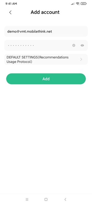 Enter your Email address and Password. Select Add