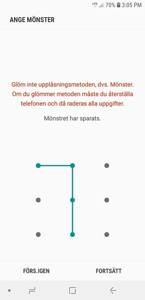 Rita ett upplåsningsmönster och välj FORTSÄTT