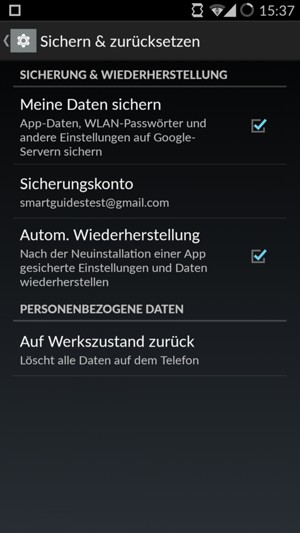 Wählen Sie Sicherungskonto