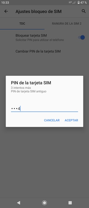 Introduzca su PIN de tarjeta SIM antiguo y seleccione ACEPTAR