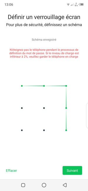 Dessinez un motif de déverrouillage et sélectionnez Suivant