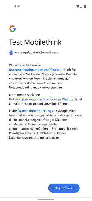 Wählen Sie Ich stimme zu