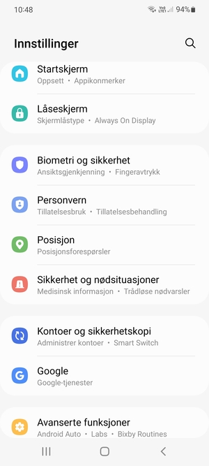 Bla til og velg Biometri og sikkerhet