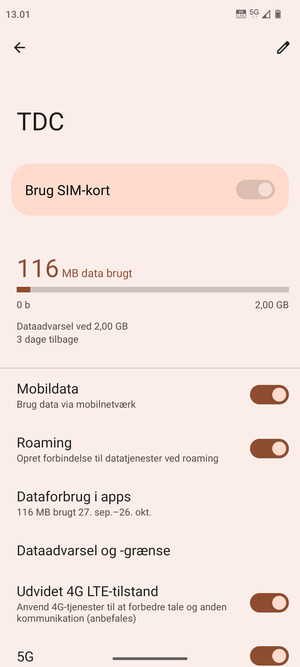 Slå Roaming til eller fra