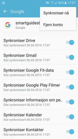 Velg Synkroniser nå