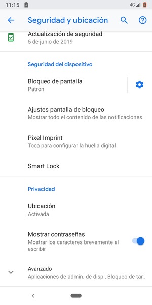 Desplácese y seleccione Ubicación
