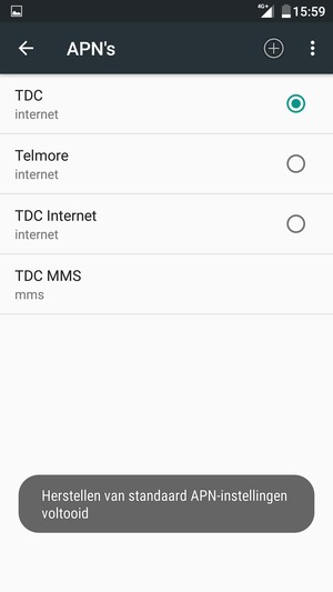Uw telefoon wordt teruggezet naar standaard internet- en mms-instellingen