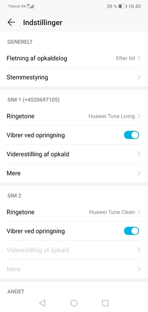 Scroll til SIM 1 eller SIM 2 og vælg Mere