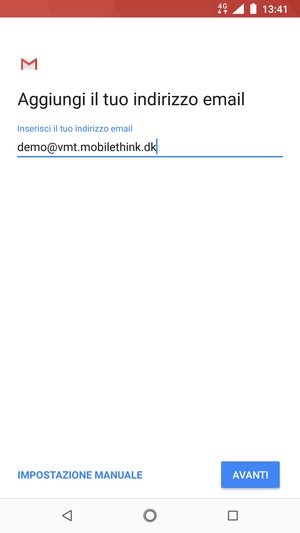 Inserisci il tuo indirizzo email e seleziona AVANTI