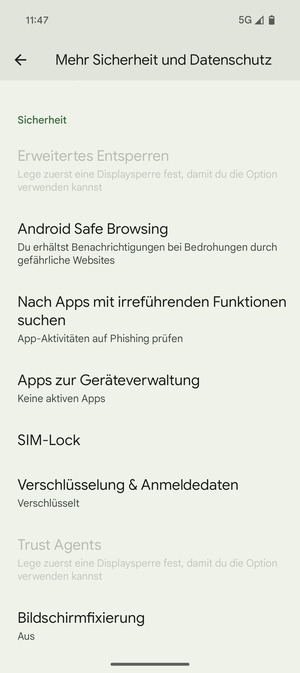 Scrollen Sie und wählen Sie SIM-Lock