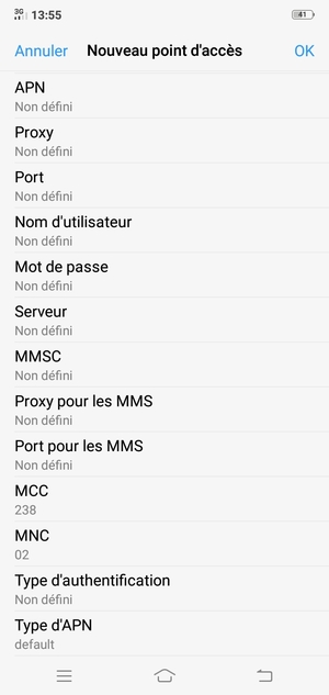 Faites défiler vers le bas et saisissez les informations Internet